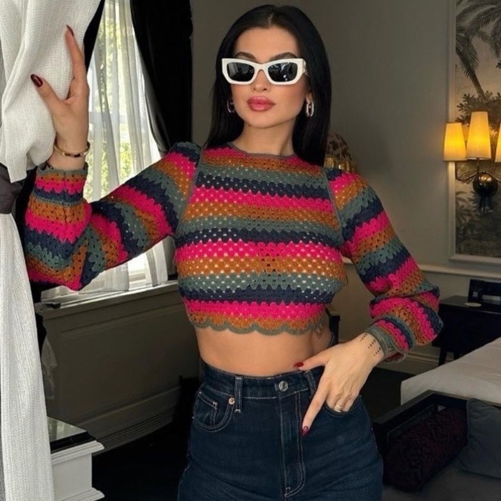 Zara Sweater Knit Striped Open Back Sweater Small